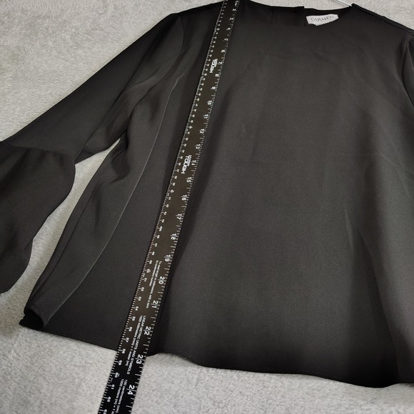 Carmen Marc Valvo Black Dramatic Bell Sleeve Blouse Top Womens Size 2 Whimsigoth - Picture 5 of 8